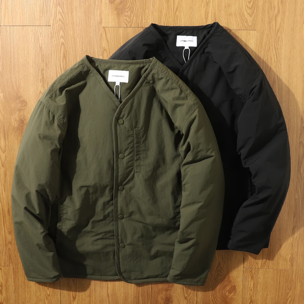 

Retro ex Cotton Jaet Button up V-Ne Waterproof Workwear Layering No Collar Men's Faion k id Pattern Cotton Coat
