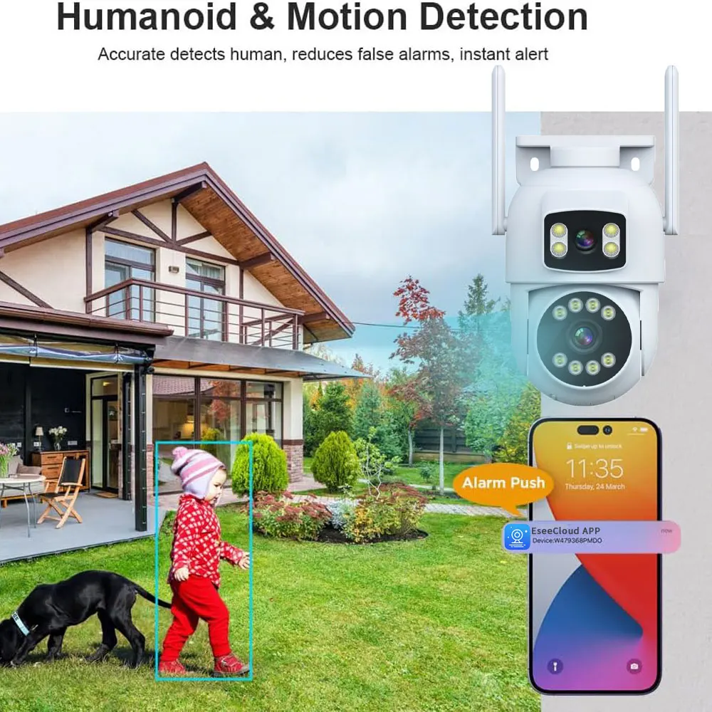 Smart Home 8MP Dual Lens WiFi Security Camera Outdoor PTZ Color Night Vision Wireless CCTV Surveillance Camera