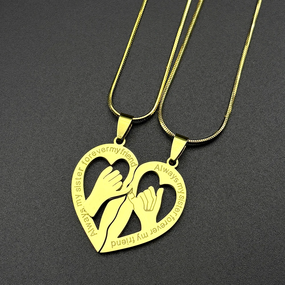 Herzförmige BFF-Freundschaftskette für Liebhaber, Schwestern, Edelstahl, goldfarben, Liebeskette für Frauen, Seelenverwandte, Schmuckgeschenke, zwei Sets – Detail 6