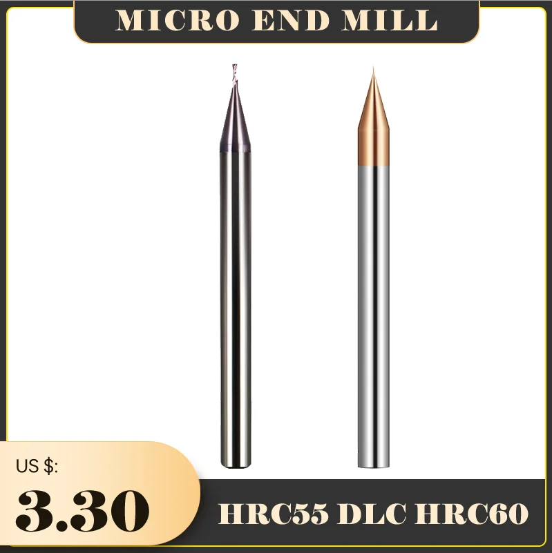 10PCS HRC60 Micro Carbide End Mill 2 Flutes 0.2-0.9mm TiAIN Micro Flat 4mm Shank Milling Cutter Mirco Carbide CNC Engraving Bit