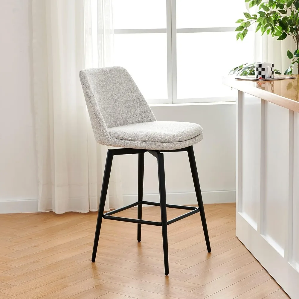 Counter Height Swivel Barstools Dining Chairs FSC Certified Upholstered Fabric Bar Stools Set of 3 Chaises White (Multi-Colored) image 3