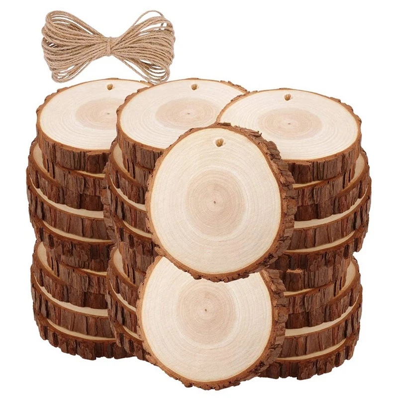 Tranches de bois non finies avec écorce pour l'artisanat, kit de bois, disques de bûches de covettes pour bricolage, ornements de mariage, 30 pièces