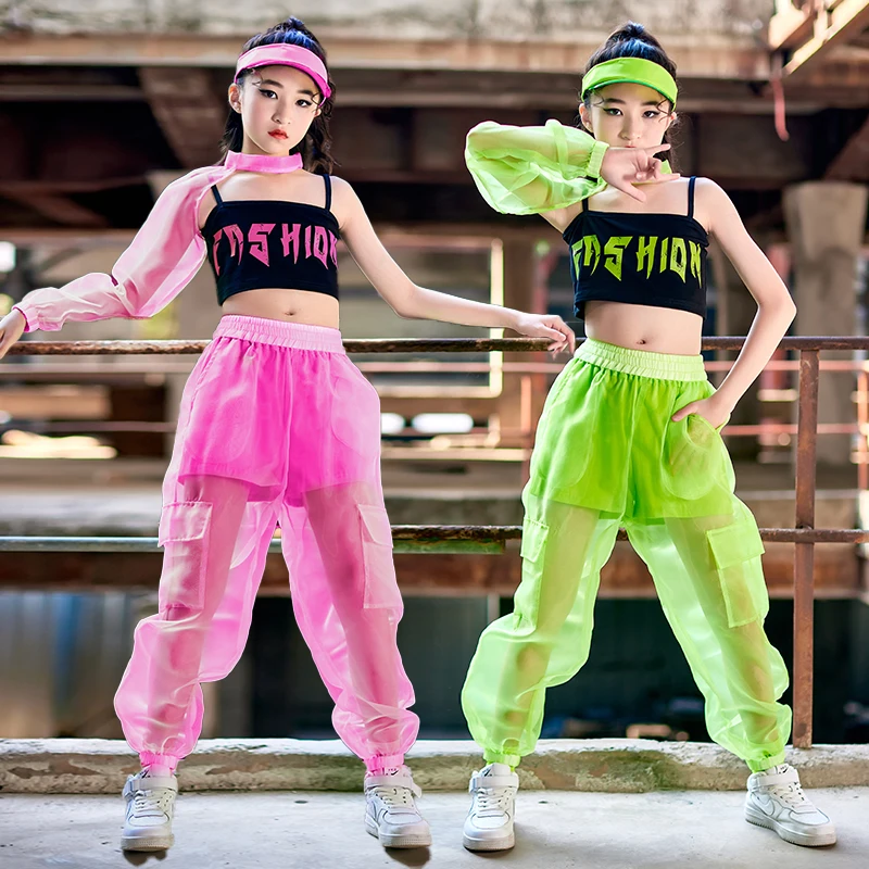 Single-Sleeved Girls Clothes Jazz Modern Dance Performance Stage Costume Kids Hip Hop Clothing Concert Wear Kpop Outfit BL8722