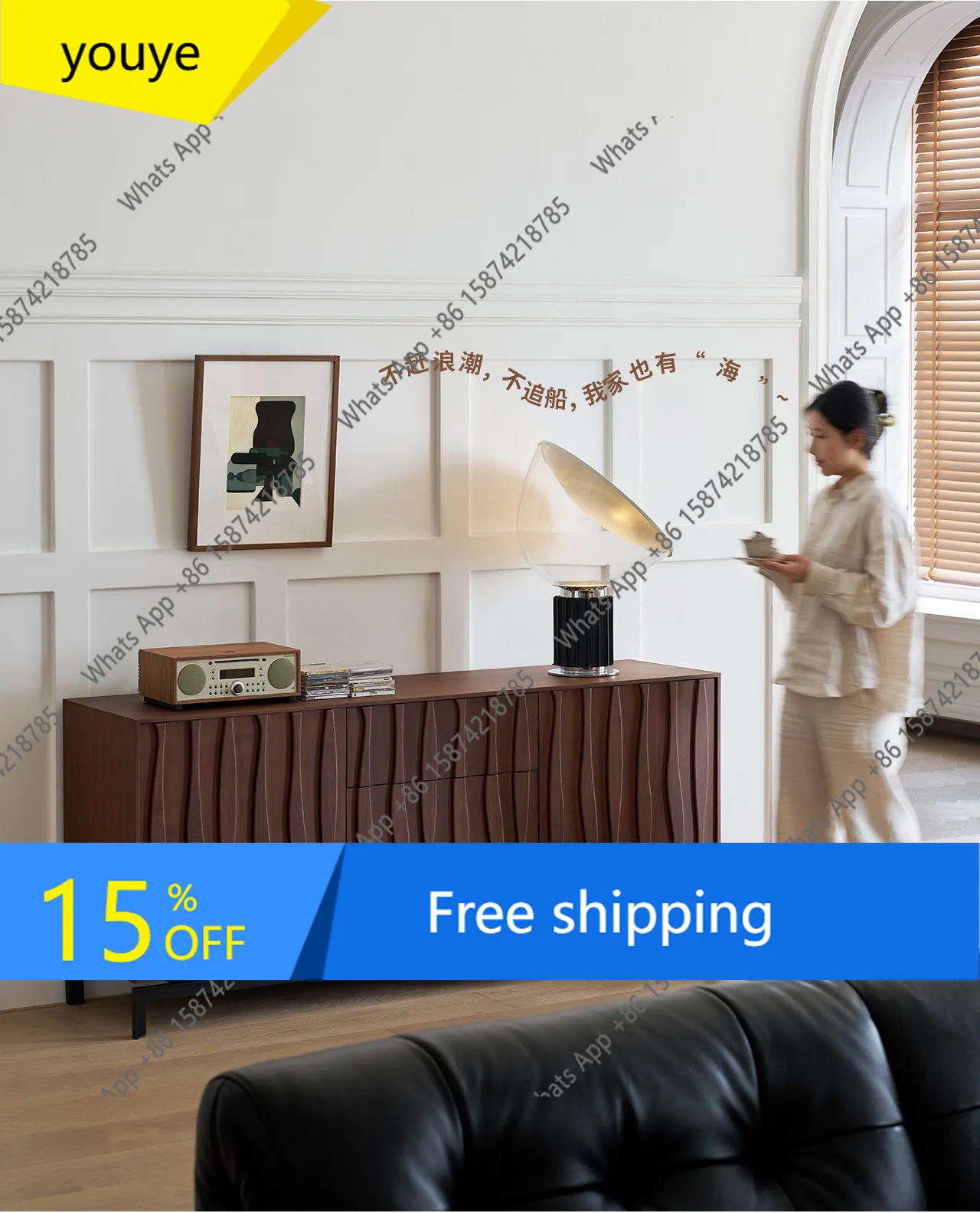

N68 Sideboard, solid wood, North American black walnut storage cabinet, Italian design, entryway, fashionable and fashionable