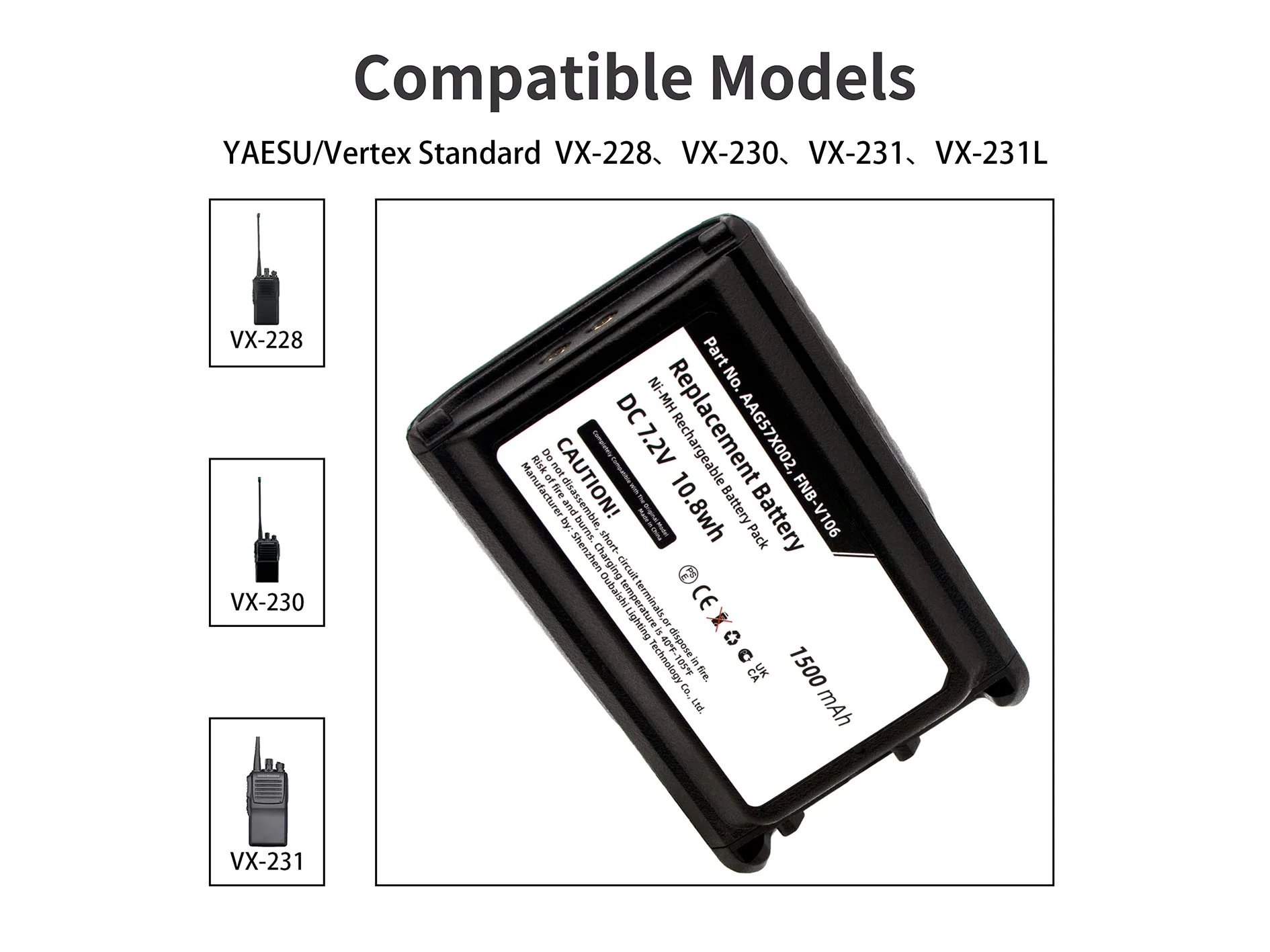 Replacement Battery for Bearcom  BC-95 7.2V/mA