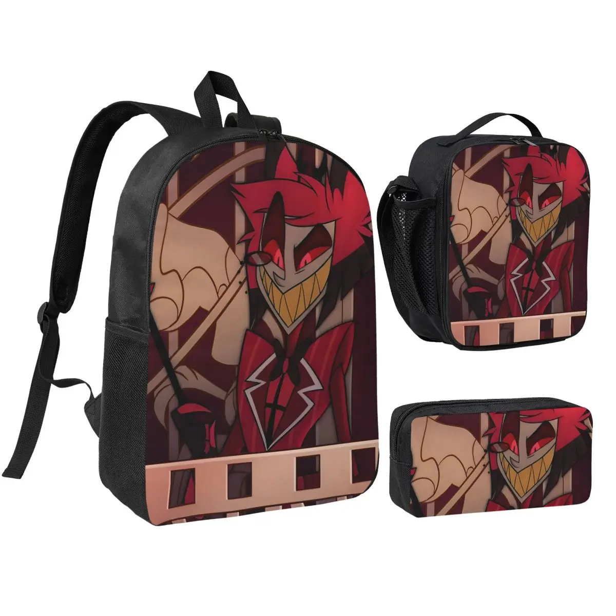 

Modern Hazbin Alastor Buddy Cartoon Anime Backpack Student BookBag School Bag Shoulder Bags 3ps Insulated Lunch Bag Pencil Case