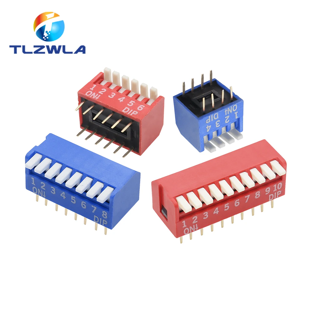 10PCS Slide Type Switch Module 1 2 3 4 5 6 7 8 9 10 12 Bit 2.54mm Position Way DIP Red Blue Pitch Toggle Switch Red Snap Switch