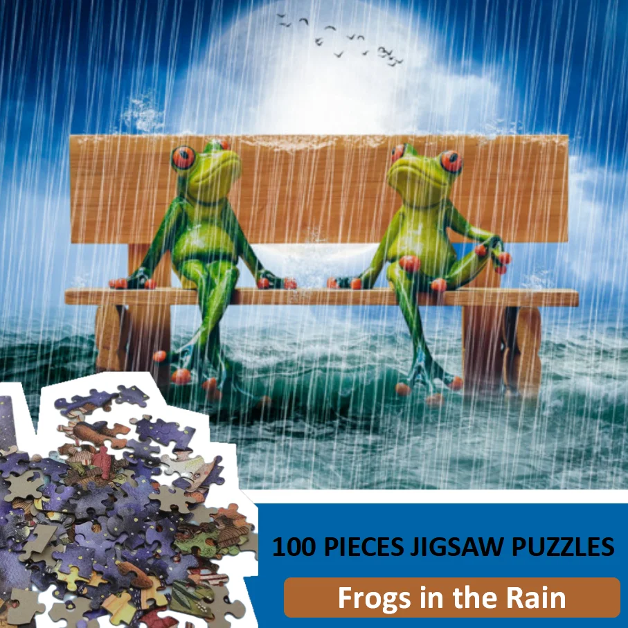 

100 шт. головоломки лягушки в дожде, мультяшные бумажные пазлы, подарок на Хэллоуин, День Благодарения, Рождество, день рождения, годовщину