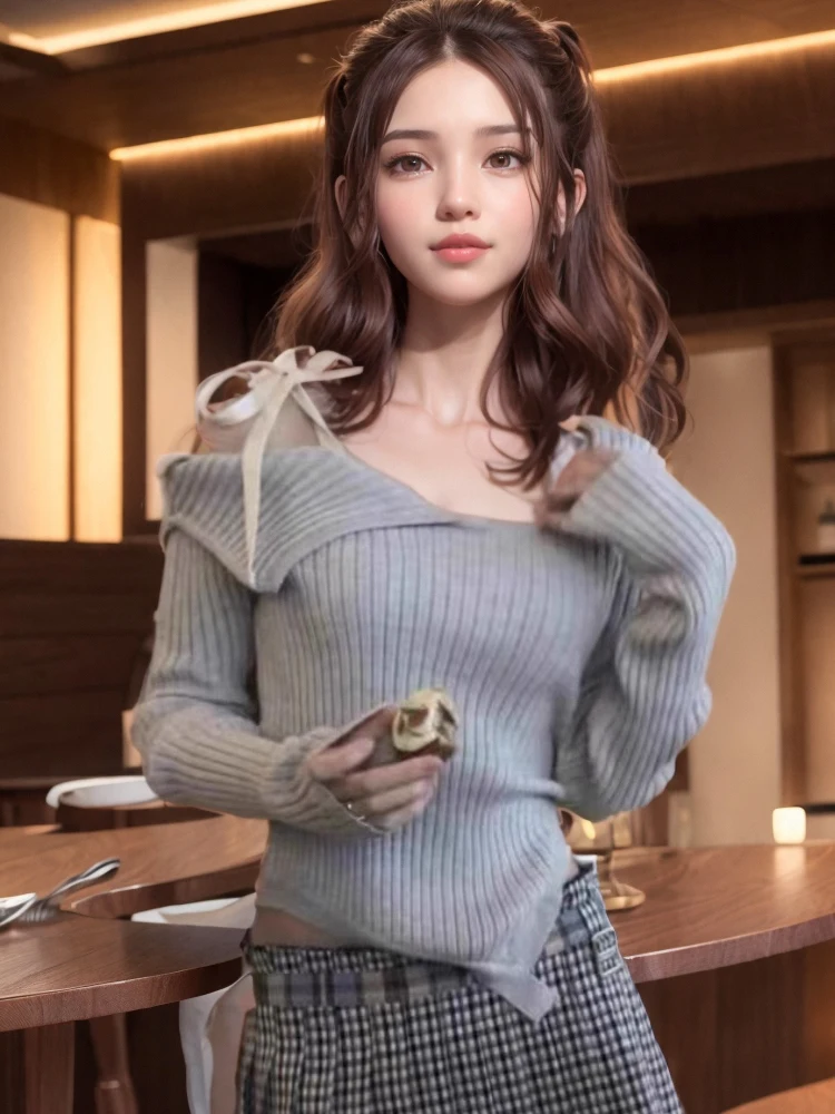 Sexy oulder knooptrui dames lente woon-werkverkeer Sle slim fit gebreide top Koreaanse versie lang Sve