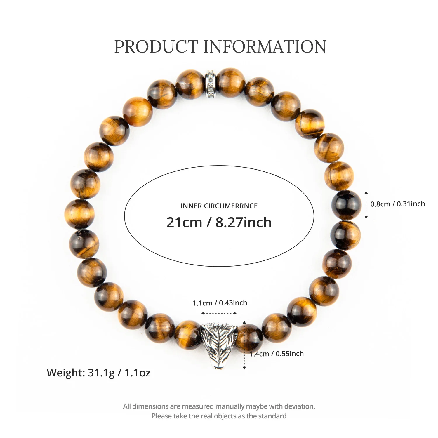 Natural Stone Tiger Eye Beaded Bracelet Wolf Head Gandcrafted Vacation Accessories Daily Wear Best Friend Gifts For Men Women