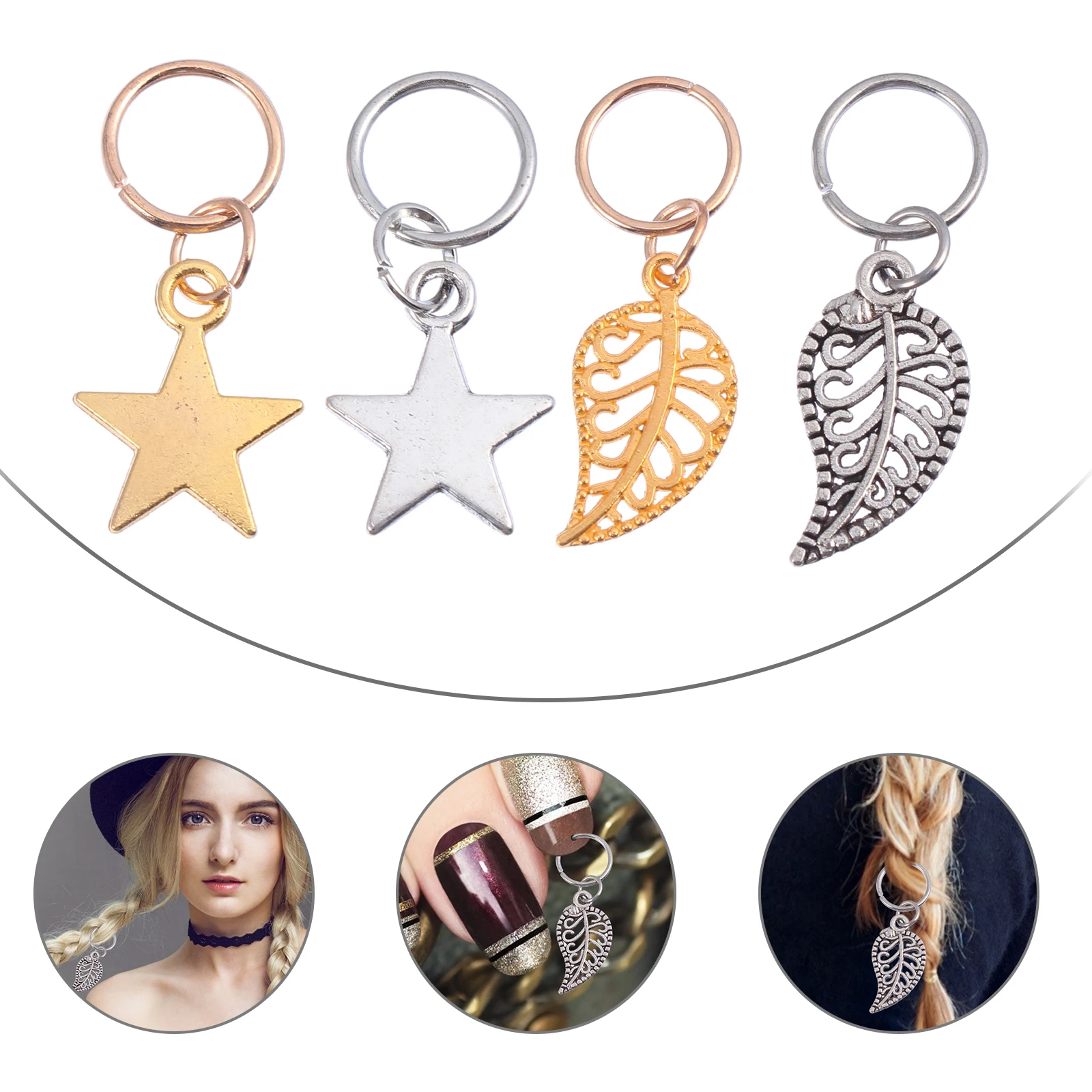 

40pcs Hair Braid Rings Nail Accessories Leaves Shaped Headdress DIY Jewelry for Braiding Dreadlocks Party Wedding Prom
