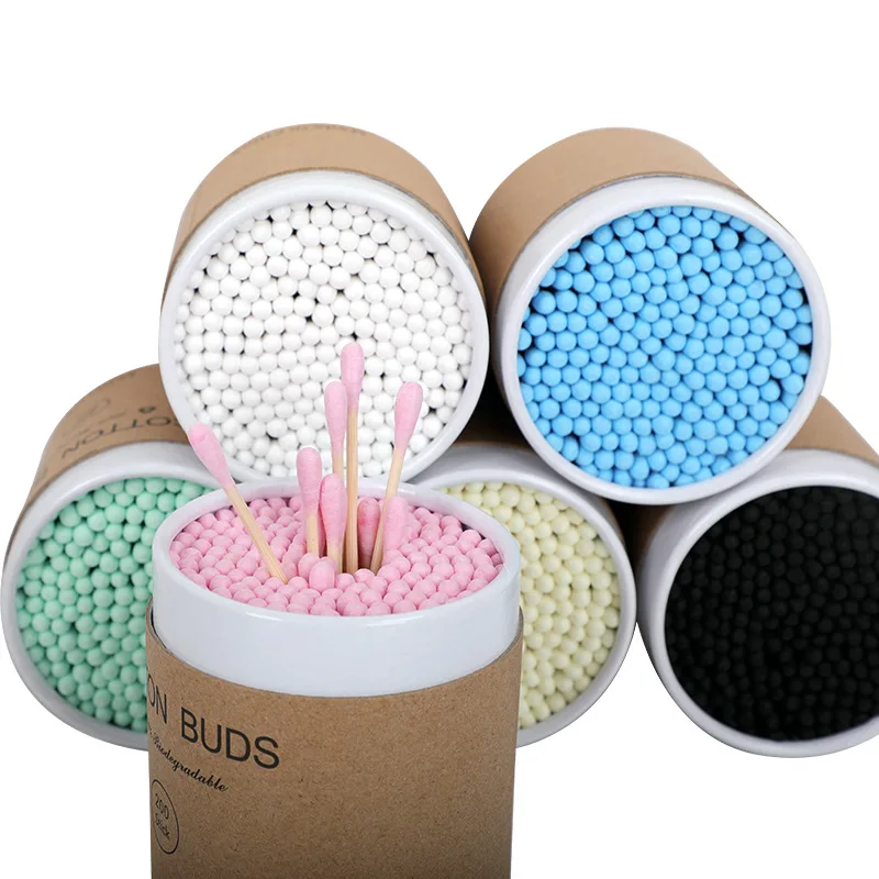 

200 pcs Colored Children's Cotton Swabs For Ear Picking With Bamboo And Wood Sticks Paper Tubes Cotton Swabs