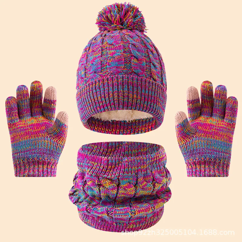 Gorros, bufandas y guantes de punto de 3 piezas para niños, aptos para niños de 3 a 12 años para mantener el calor al aire libre en invierno.