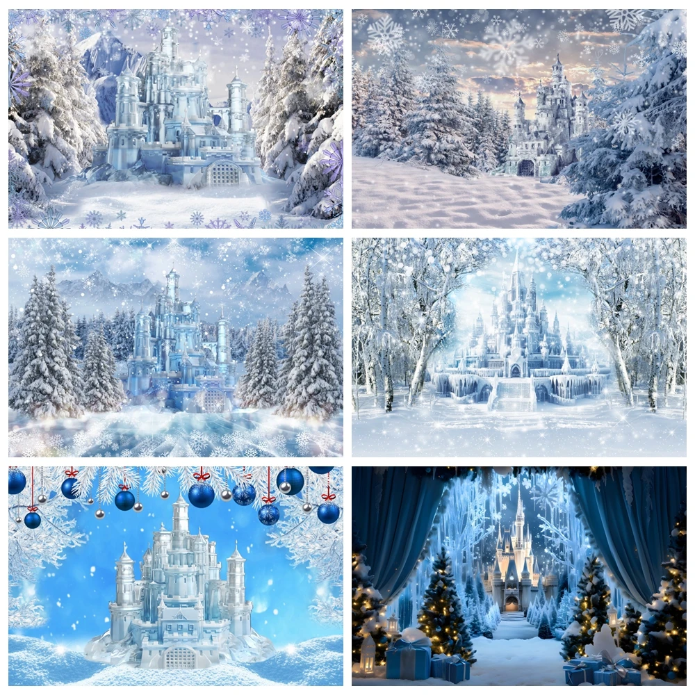 

Winter Ice Castle Photography Backdrop Snowy Frozen Wonderland Forest Castle Birthday Party Kids Portrait Photo Background Decor