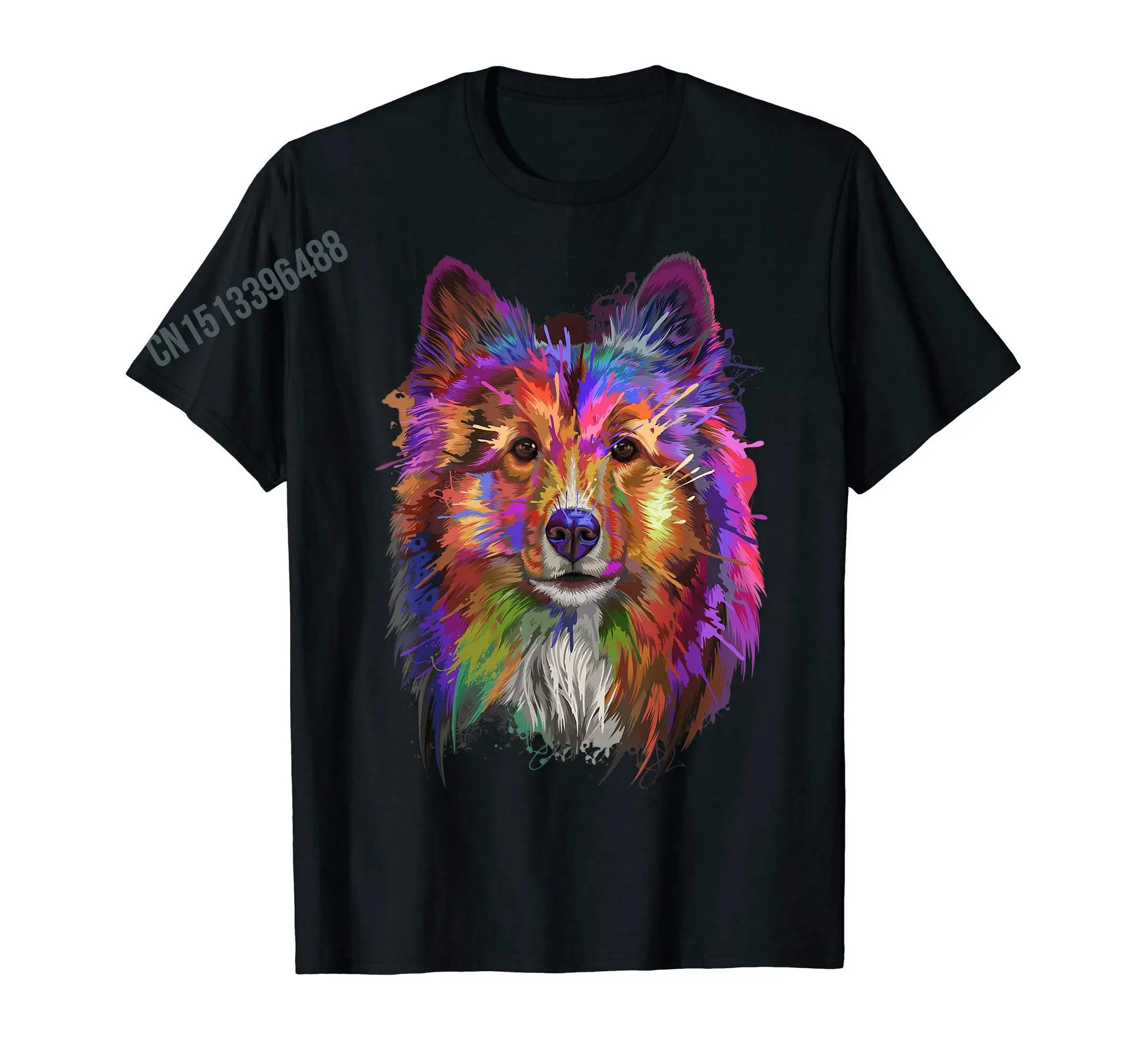 Splash Art Shetland Sheepdog Cute Sheltie T-Shirt 100% Cotton Men Women Hip Hop Dog T Shirts For Gift Size XS-5XL