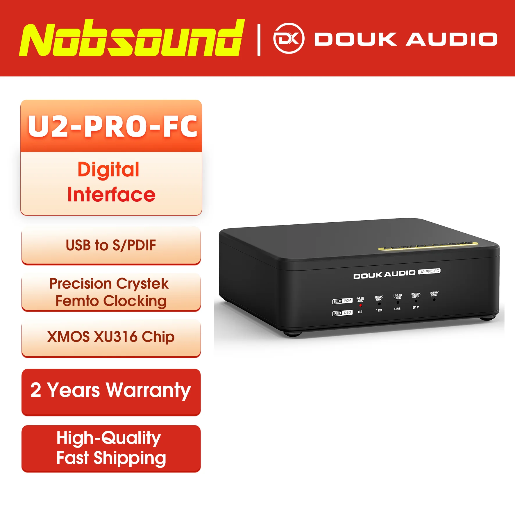 Douk Audio U2-PRO-FC XMOS XU316 Femtosecond USB DDC Reclocker, Digital Audio Interface Supporting Multiple Audio Outputs