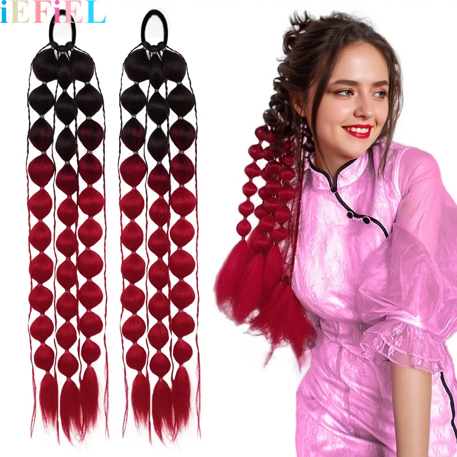 

2Pcs Gradient Colored Hair Extensions Dress Up Wig Bubble Ponytail Extension with Hair Tie Accessories for Girls Festival Rave