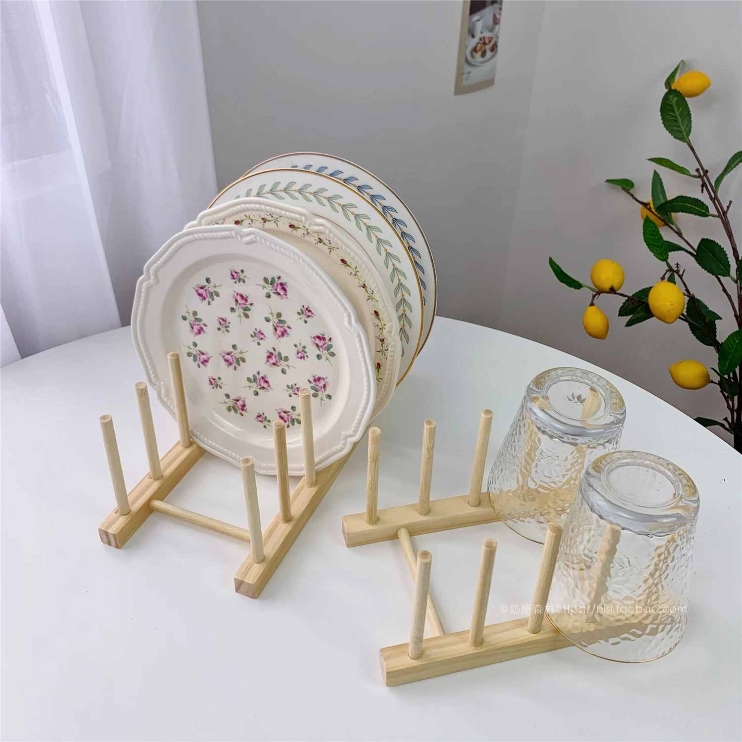 7 Grids Kitchen dish drying rack Dinnerware Storage Organizer Tray Drying Shelf Wooden Book Cups Display Stand Drainer Holder