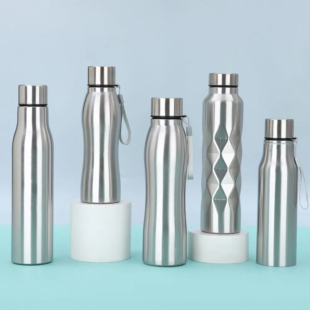 750ml/1000ml Sports Water Bottles Stainless Steel Single-layer Outdoor Drink Bottles Large Capacity with Lift Rope