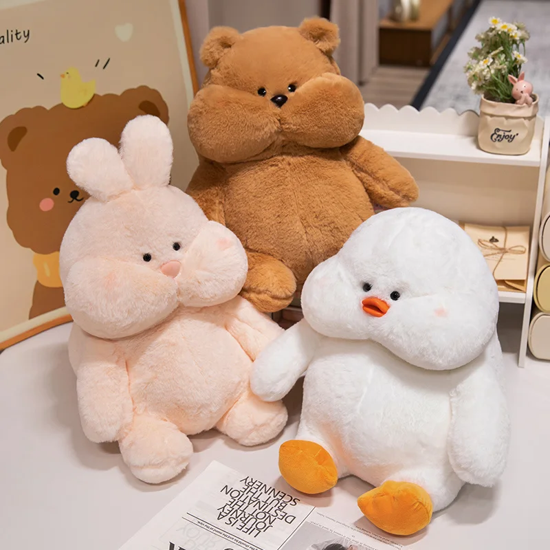 New Kawaii Chubby Cheeks Animals Plush Doll Soft Fluffy Comfy Rabbit Duck Bear Huggable Doll For Children Cute Gift To Family