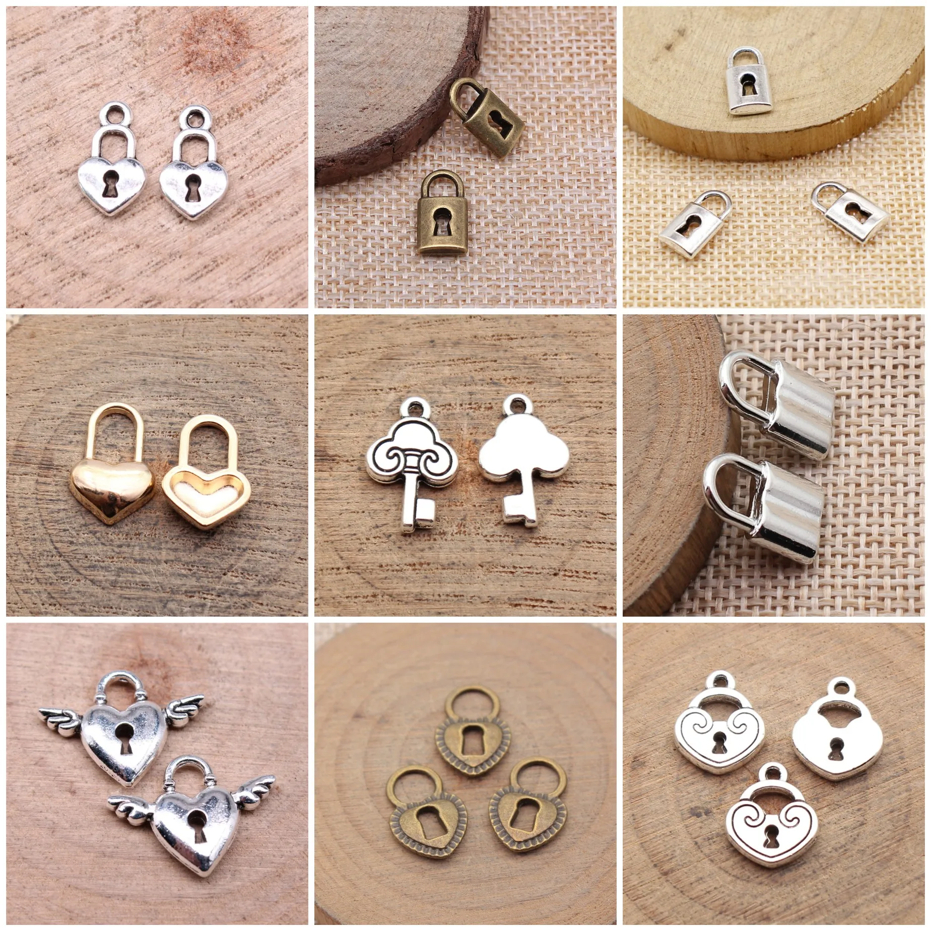 Boho Key And Lock Matching Pair Charms Pendant Couple Jewelry Set Charms Pendant Bulk For DIY Jewelry Making Bracelet Necklace
