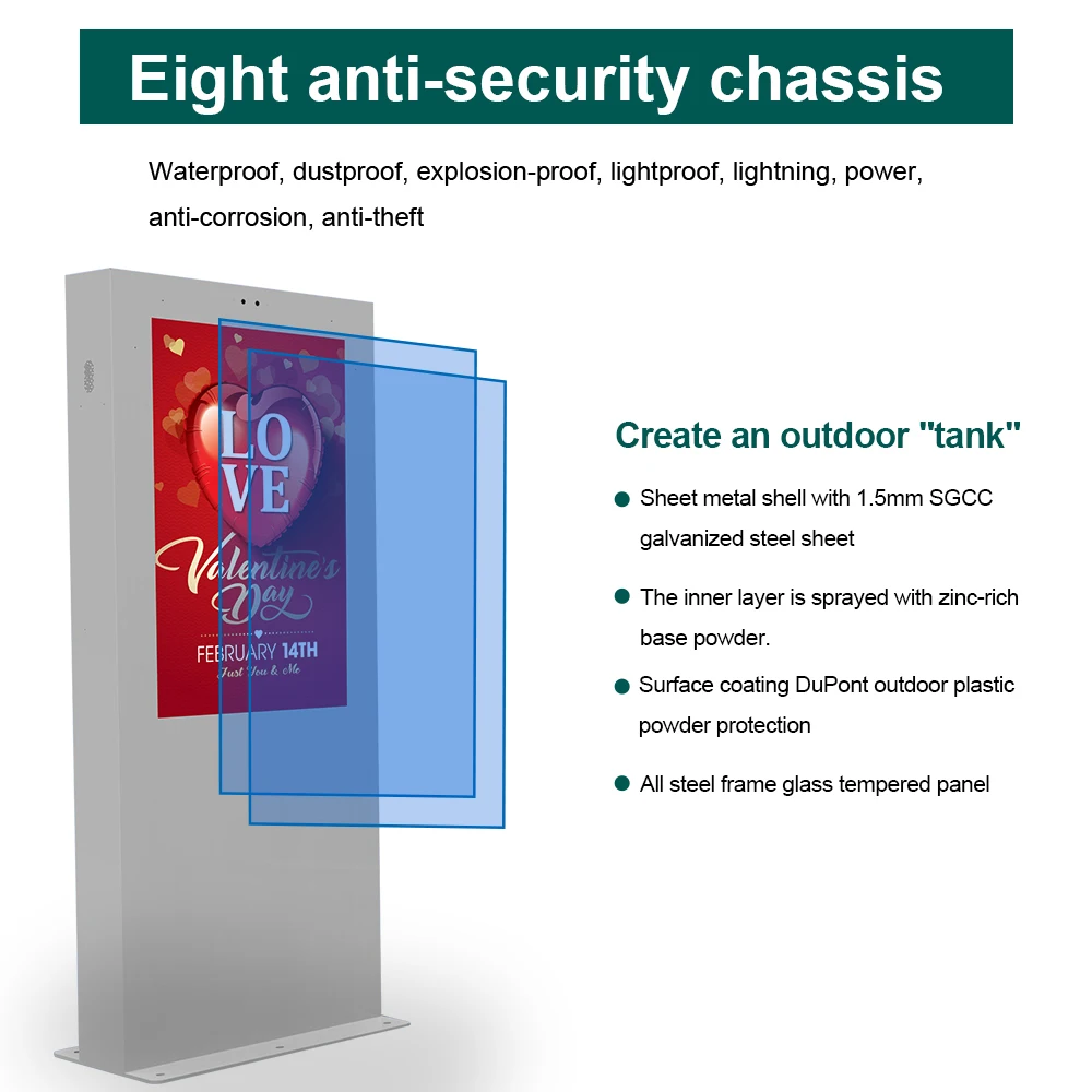 55 65 75 86 Inch Outdoor Vertical LCD Advertising Kiosk 4k Resolution Waterproof High Brightness Outdoor Digital Signage