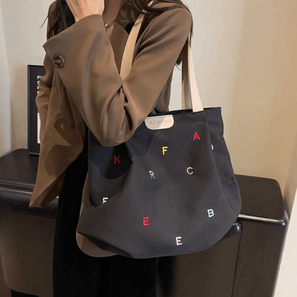 

Casual Embroidery Letter Handbag Inner Pocket Simple Elegant Shoulder Bag Large Capacity Single Shoulder Student Tote Bag
