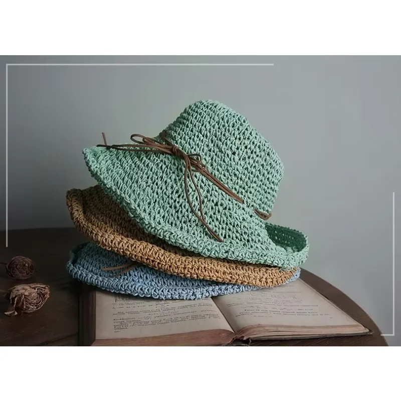 New Pattern Korean Summer Straw Hat Hook Hollow Out Sector Will Along Sun Hat Straw Plaited Article Sunscreen Sandy Hat