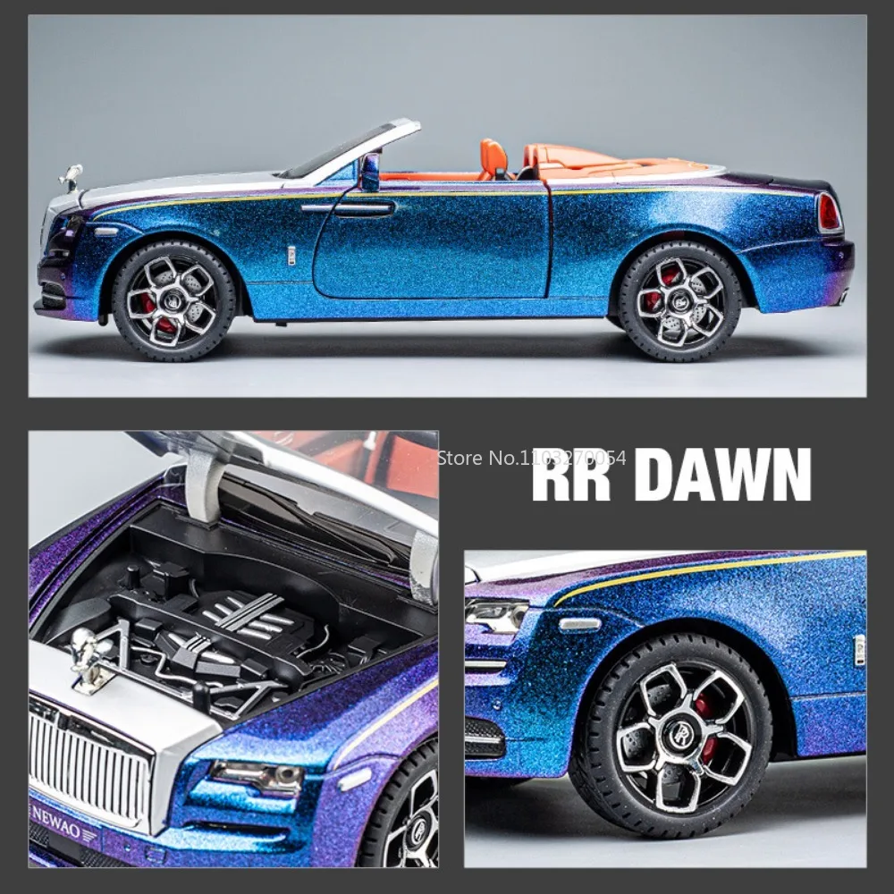 1/24 Rolls Royce Dawn samochodzik-zabawka ze stopu metali Model symulacji światła dźwiękowego cofają się gumowa opona kabrioletu zabawki sportowe kolekcja dla dzieci