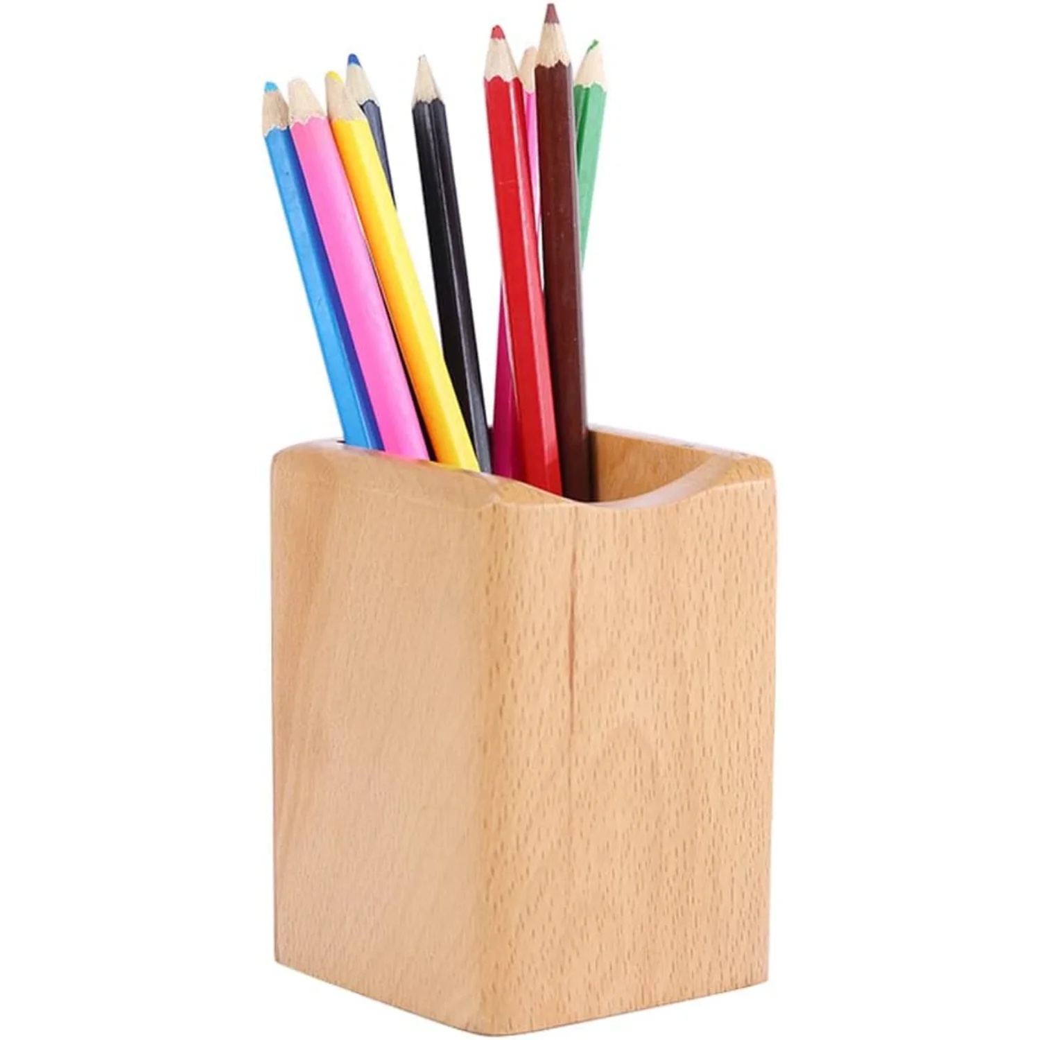 Wood Pen Holder for Desk,Natural Wooden Pencil Holder Desk Accessories & Workspace Organizers (Beech)