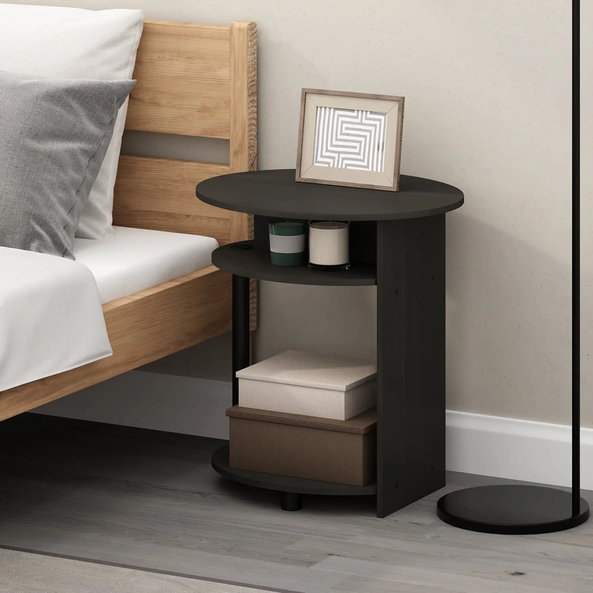 

Tidur Simple Design Oval Nightstand, Bedside Table, Walnut