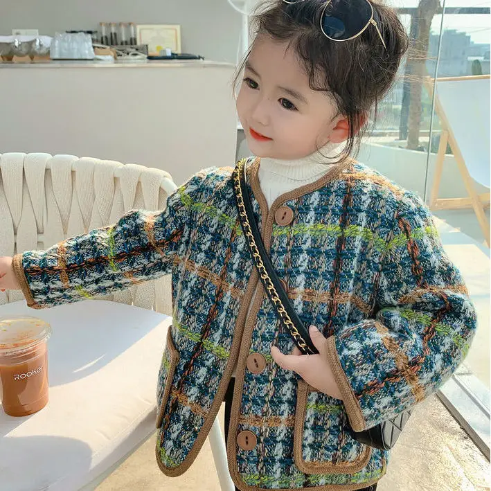 

Baby Girl Woolen Jacket Plaid Lattice Warm Infant Toddle Lapel Tweed Coat Winter Autumn Spring Baby Windbreaker Overcoat Clothes