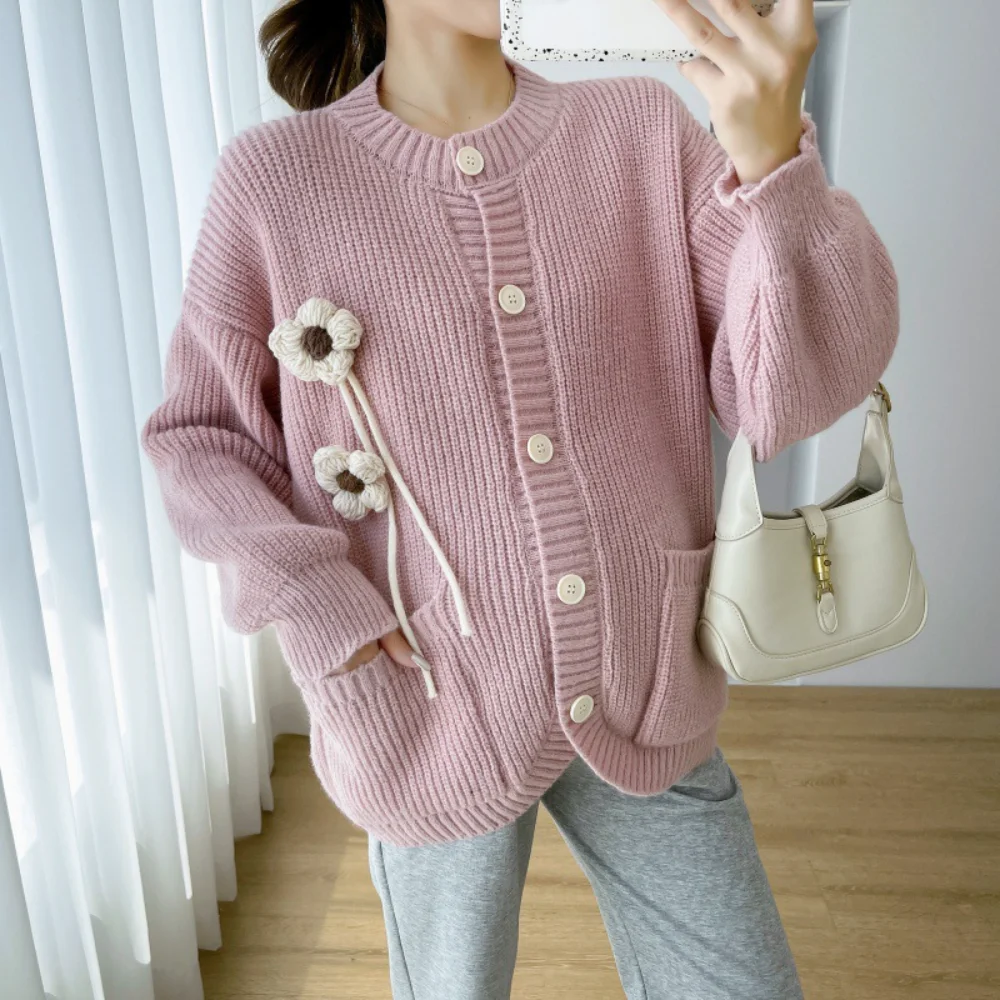 Autumn Winter Fashion Knitted Maternity Cardigan Coats Sweet Lovely Loose Sweaters Clothes for Pregnant Women Pregnancy Top