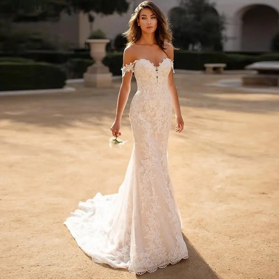 Luxury Sweetheart ชุดเดรสเมอร์เมด2023สำหรับเจ้าสาวลูกไม้ Appliques ปิดไหล่ Robe De Mariée เซ็กซี่ Backless Vestido