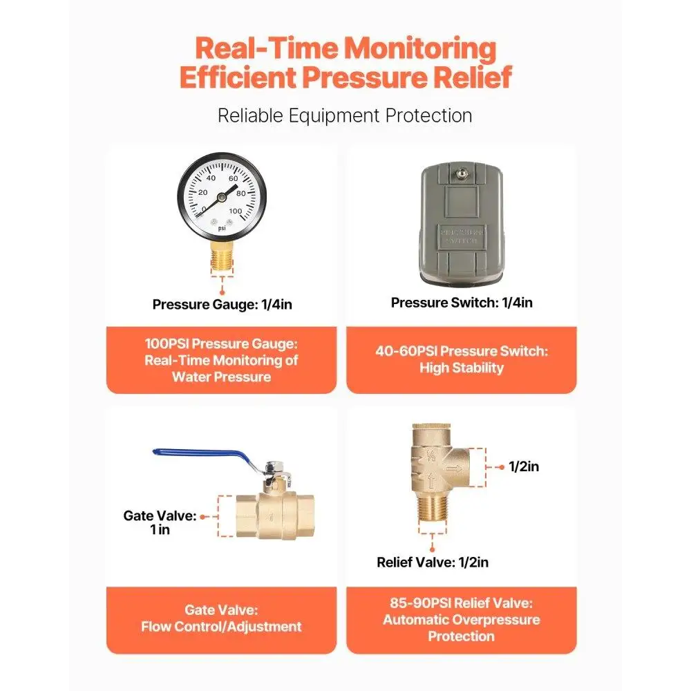 1 Inch 11 Well Pressure Tank Tee Kit with 40 to 60 PSI Pressure Switch and 1 Inch Gate