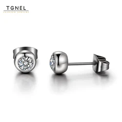 Stud Earrings Pure Titanium 6mm Cubic Zirconia Nickel Free Earrings Piercing Lightweight Polished Jewelry for Sensitive Ears