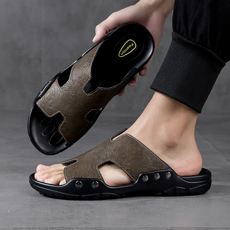 Men Sandal Slippers leather Summer Sneaker   Slippers Men Slides Soft Eva Slippers Casual Beach Shoes men big size 4849505152