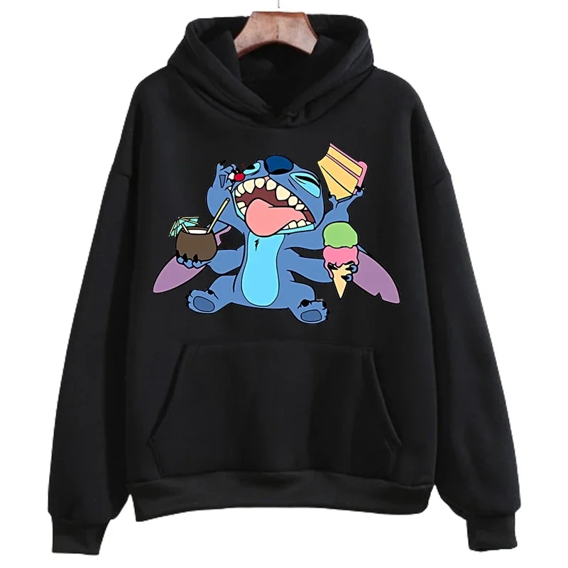 Women Hoodies Cartoon Stitch Print Sweatshirt Autumn O-Neck Long Sleeve Hoodie Pullover Casual Streetwear Harajuku Clothes Tops