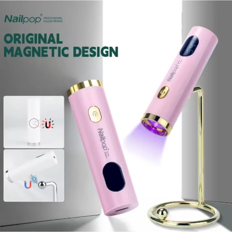 

NAILPOP Portable Magnetic Pink UV Nail Lamp Handheld USB Rechargeable Gel Nails Lamp Detachable And Usable for Professional Use