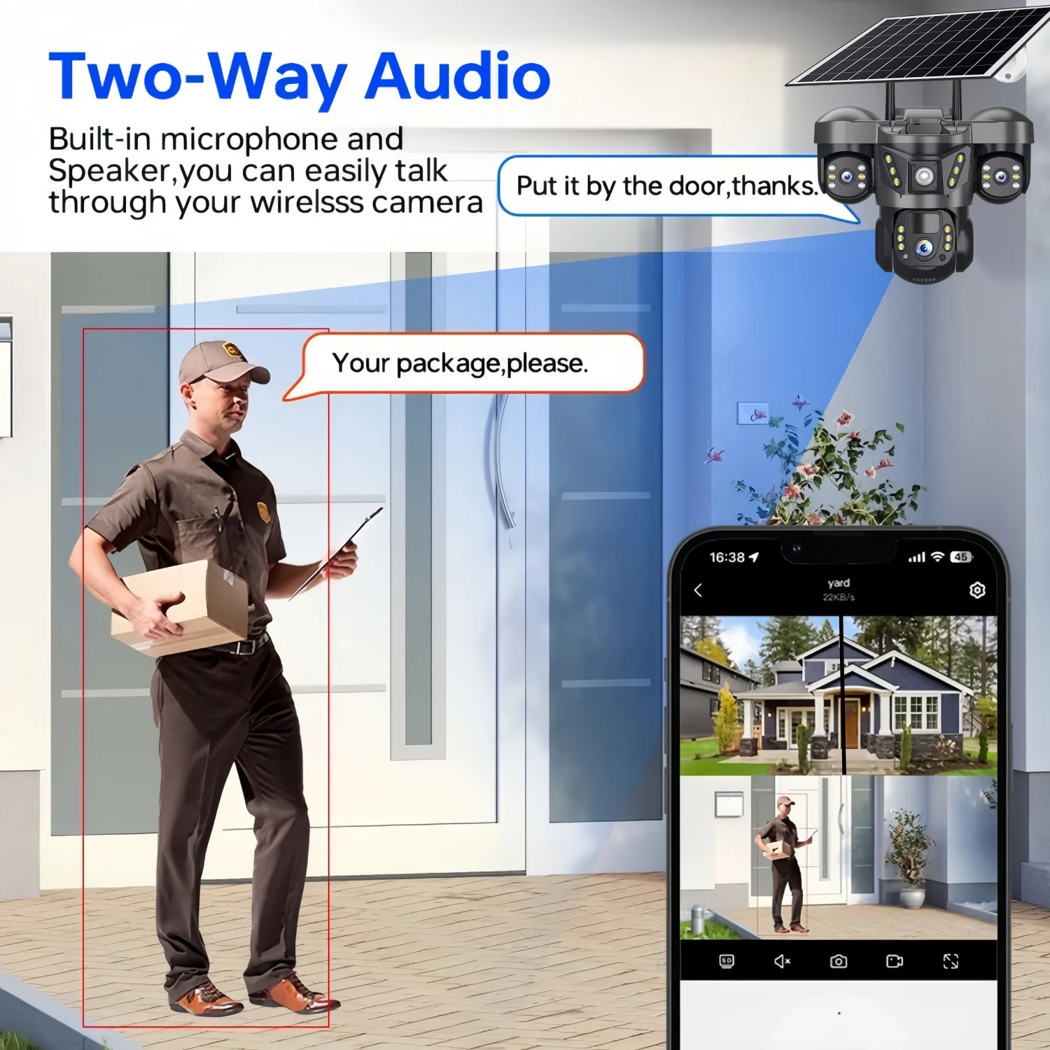 15MP 4G Solar Camera Outdoor 10X Zoom Triple Lens PTZ CCTV PIR Motion Detection Security Surveillance V380 Pro 3-Screen Camera