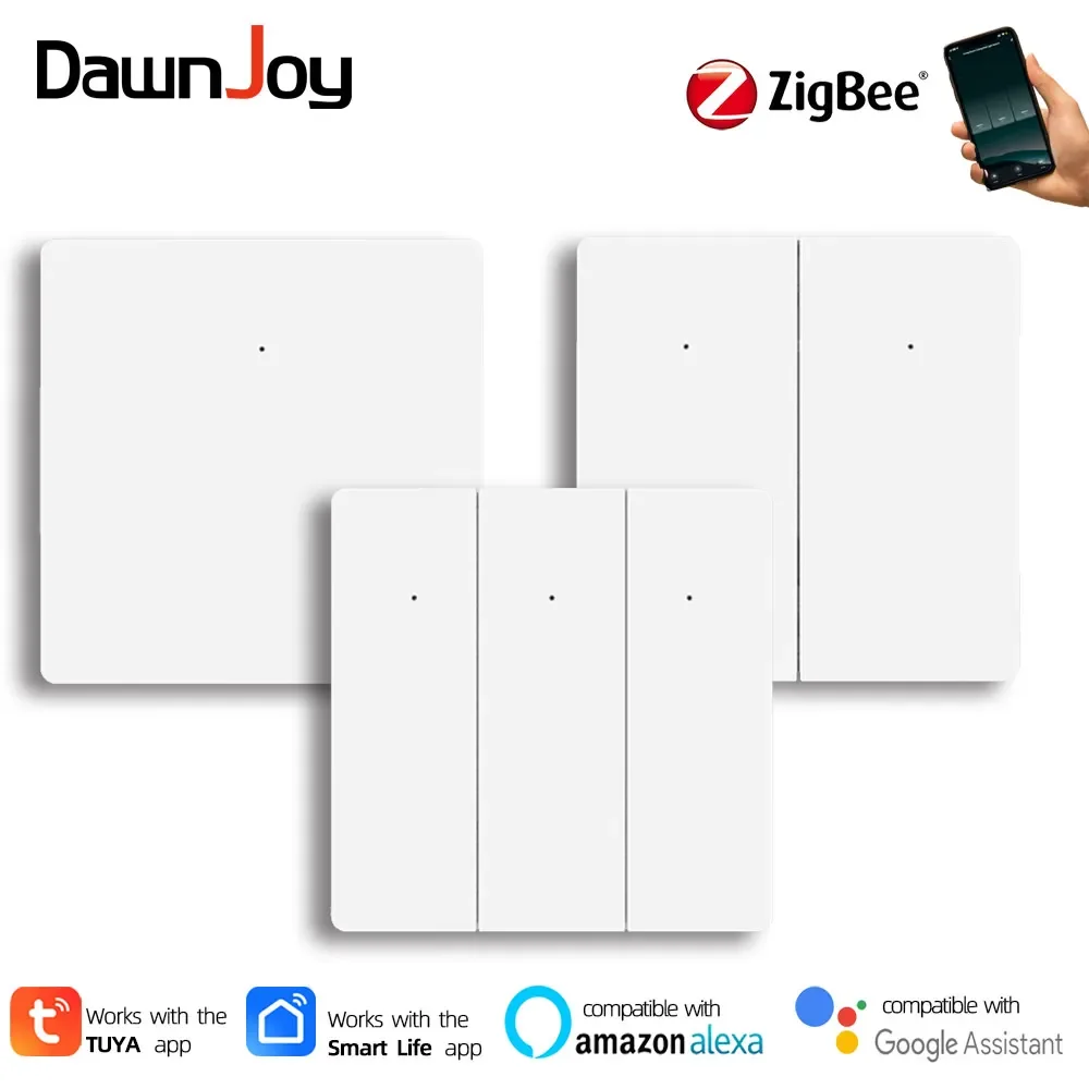 

Dawnjoy smart zigbee switch tuya app voice control work with alexa googlehome EU neutral wire micro switch 1/2/3-Gang 110V-220V