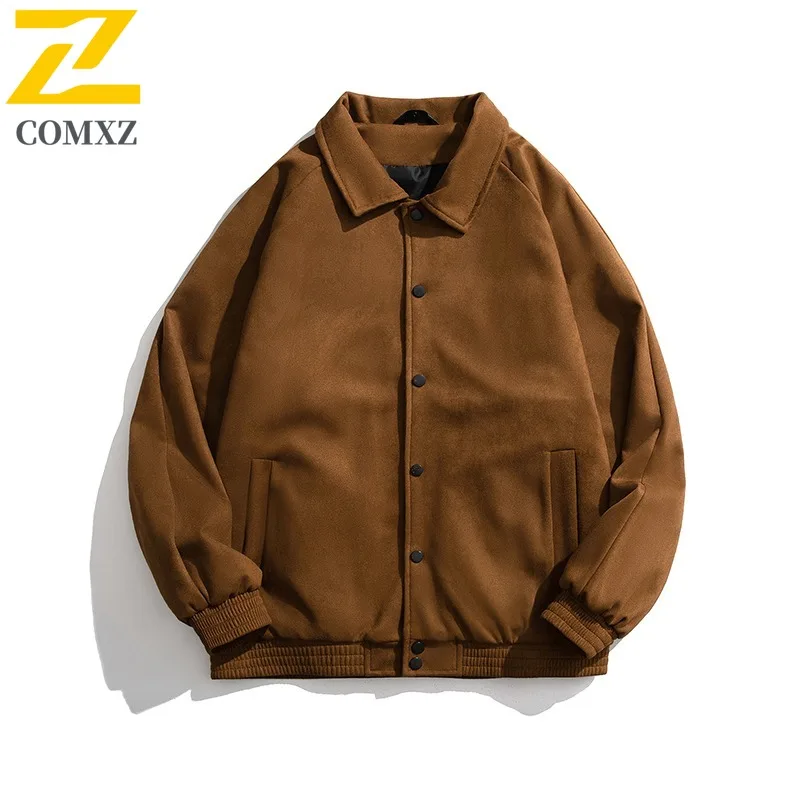 

COMXZ 2025 мужское и женское пальто для пар, замшевая куртка с вырезом на воротнике, модное красивое минималистское пальто 711, весеннее новое поступление