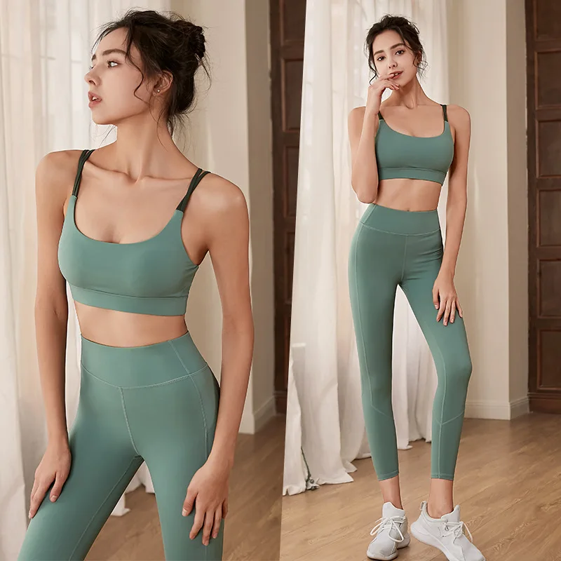 Professional Yoga Fitness Clothing For Women Gym Sports Suit Two-Pieces Set Tight Slimming High Elastic Beauty Cross Straps Back