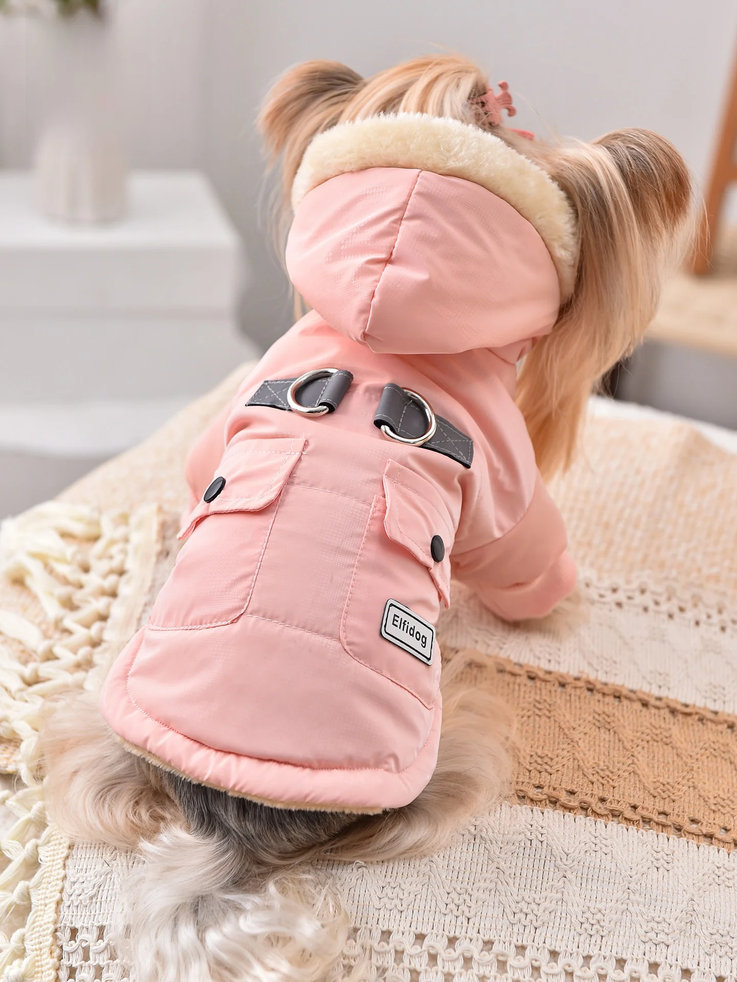 

Утепленная флисовая одежда для собак: зимняя куртка для средних питомцев, хлопковая, ветрозащитная, теплая, с застежкой-трактором, милая и модная одежда для животных