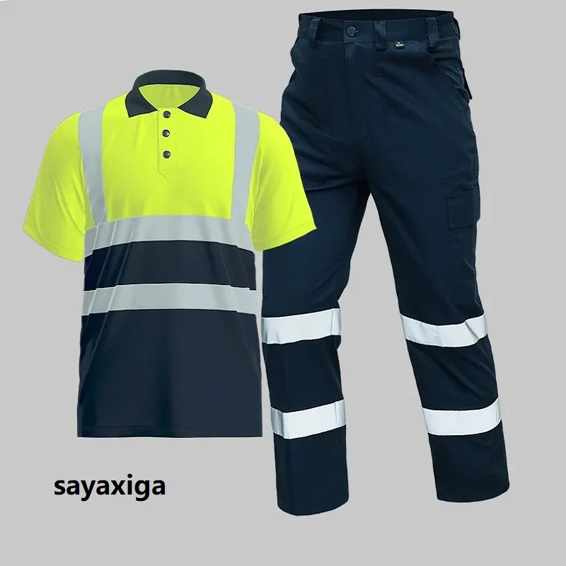 

High Visibility Reflective Safety Shirt pants Quick Dry Long Sleeve Workwear Outdoor Construction Protective Work Clothes Hi Vis