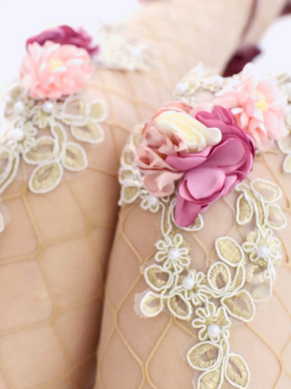 Flower Fairy Lolita Handmade Three-dimensional Flower Pantyhose Lolita Flower Marriage Hollow Fishing Net Japanese Bottom Socks
