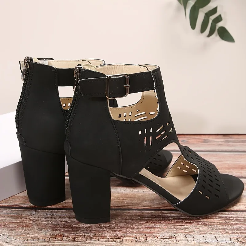 

Summer Hot Sale Of The Season Women's Large Size Shoes Cross-Border Thick Heel High Heels Hollow out Fish Mouth Sandals