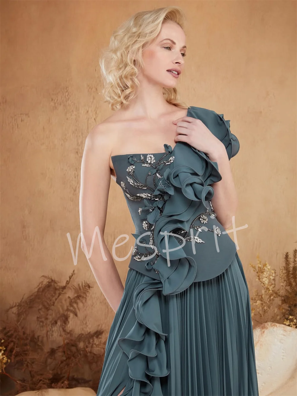Customized Sparkle Chiffon Pleat Sequined Pattern A-line One-shoulder Long Bespoke Occasion Party Dresses Pastrol