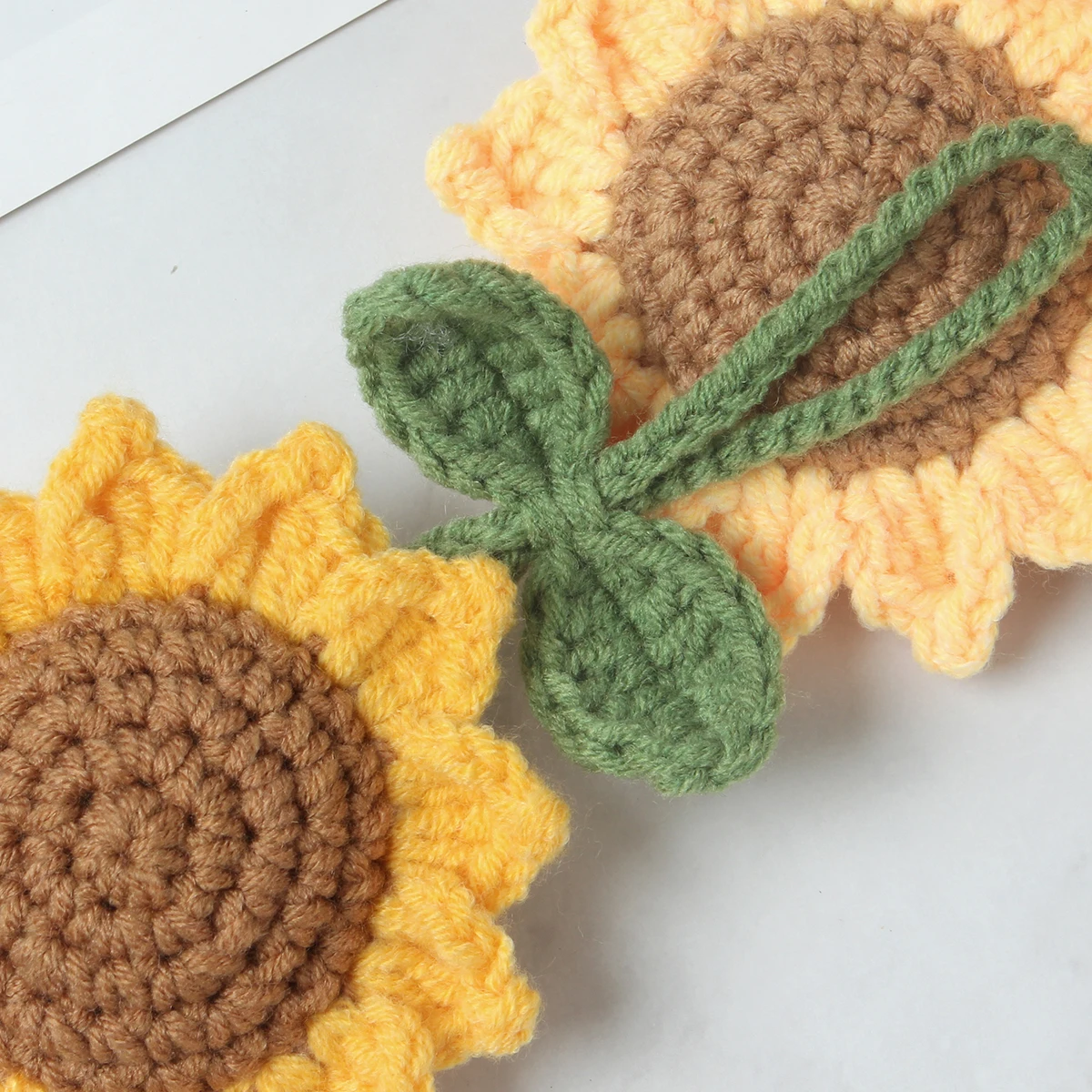 2pcs Handmade Crochet Knit Sunflower Multipurpose Pendant Bag Car Key Ring Decoration Charm  Cute Auto Interior Accessories