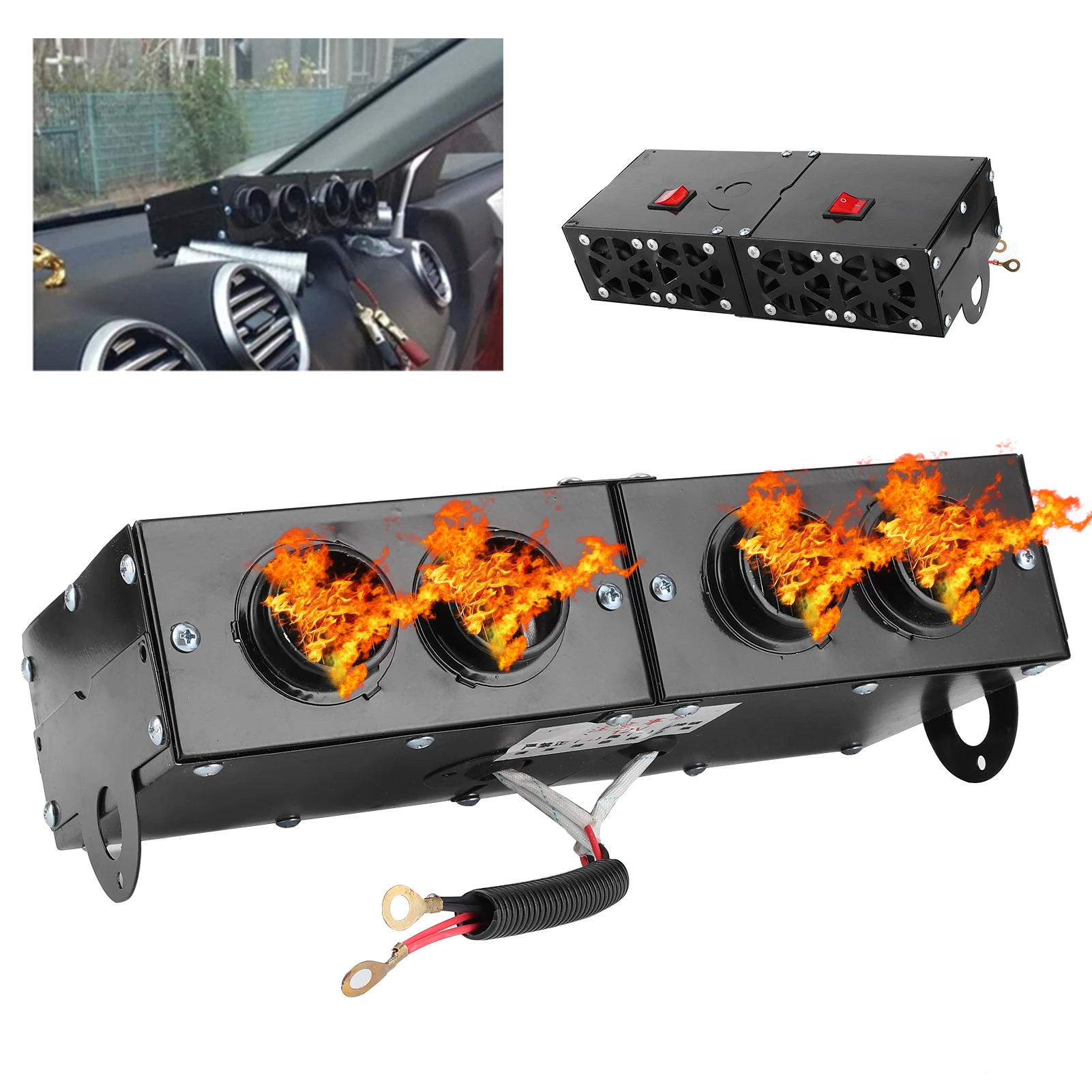 800W 12V Car Heater Fast Heating 4 Holes Air Fan Parking Heater Window Windshield Demister Defroster For Auto Car Truck Van